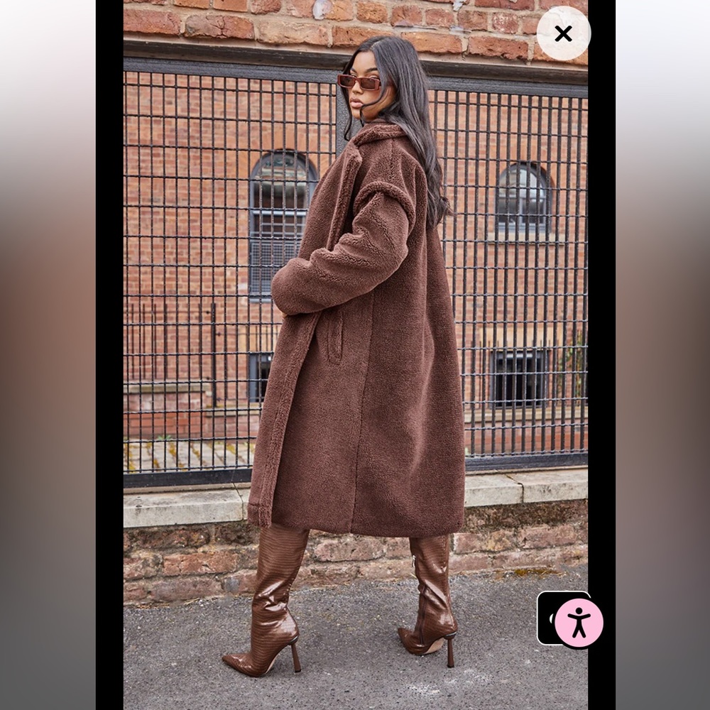 NWT chocolate brown long teddy coat